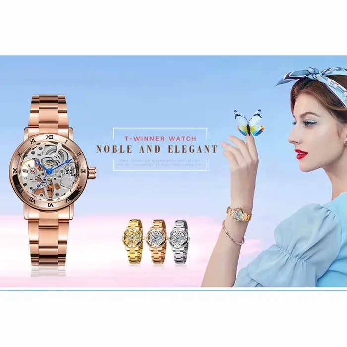 Montre Femme Luxe Haut de Gamme Originale WINNER 2026 – Squelette Mécanique en Acier Inoxydable