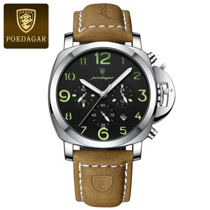 POEDAGAR-Montre Militaire de Luxe pour Homme, en Cuir Shoe, Étanche, à Quartz, de Haute Qualité, de 