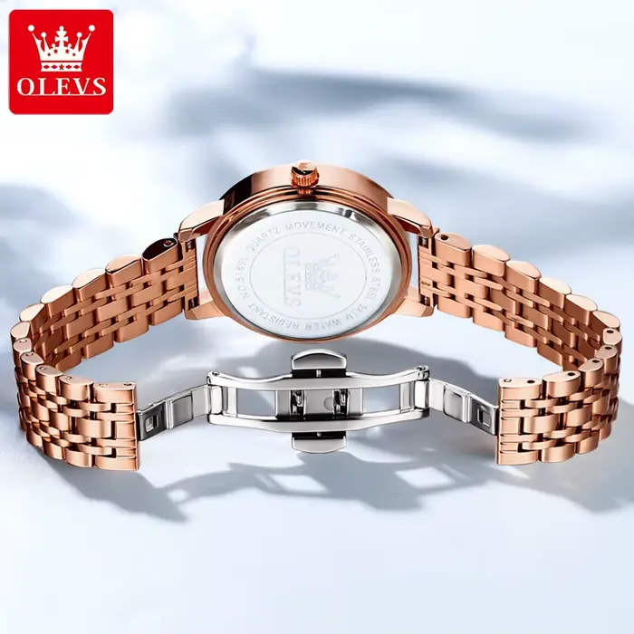 Montre OLEVS en acier inoxydable avec boitier en alliage pour femmes, résistante à l'eau, élégante et polyvalente pour diverses occasions et cadeaux