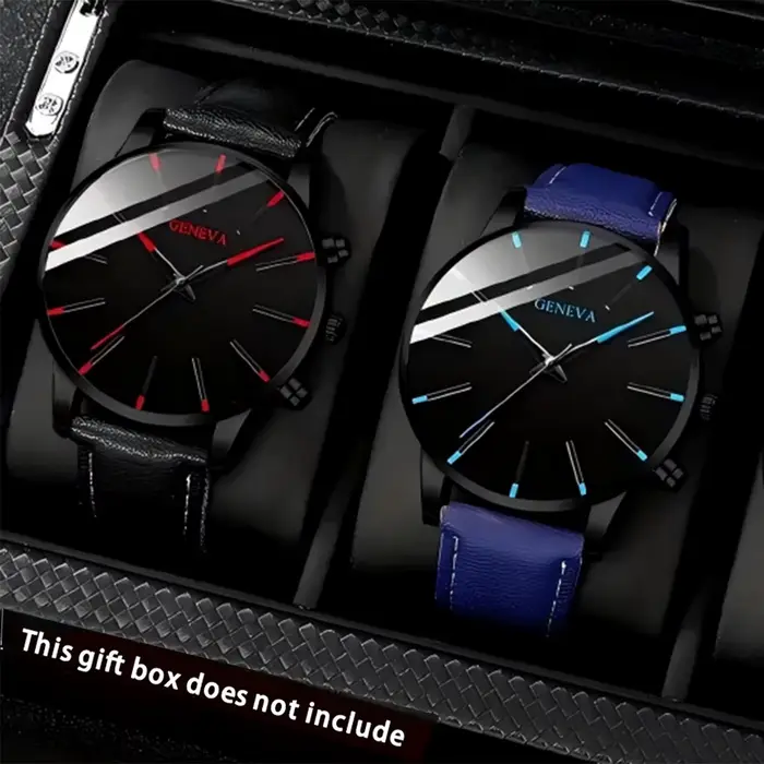 2 pièces montres pour hommes, montre d'affaires à Quartz pour hommes montre analogique en cuir PU-ca