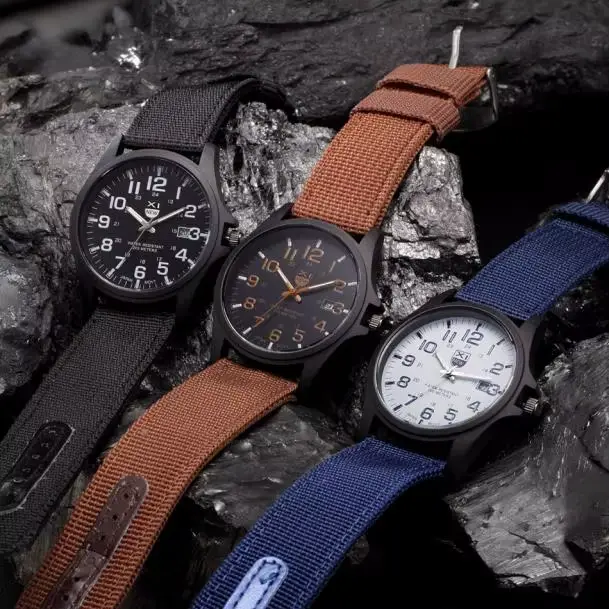 Montre à Quartz pour hommes étudiant Simple mode bracelet en Nylon décontracté Date sport militaire cadran rond