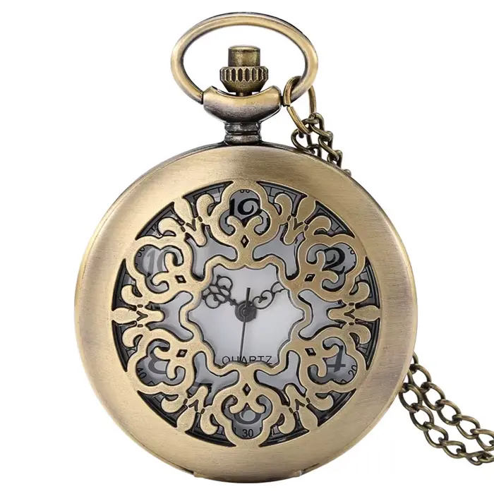 Montre de poche classique avec boîtier à fleurs creuses, montres à Quartz en Bronze pour hommes et f