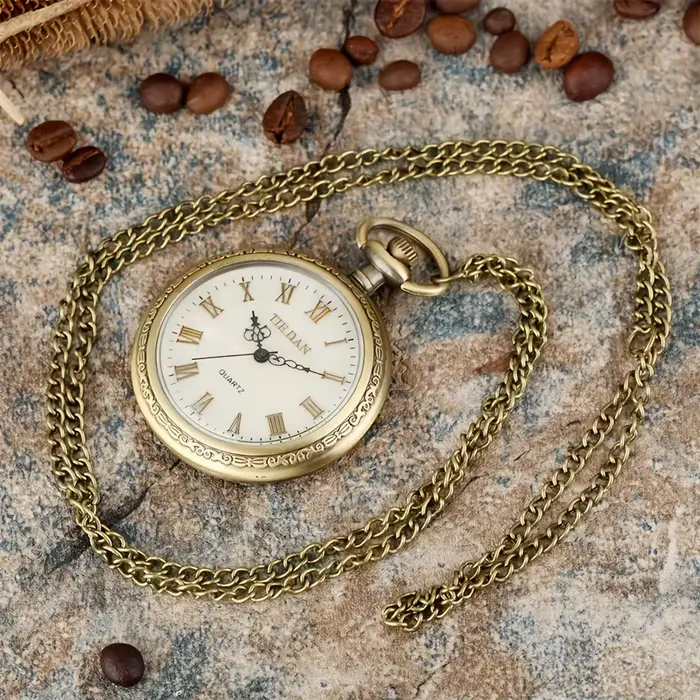 Montre de poche à quartz vintage Bronz pour hommes avec chiffres romains
