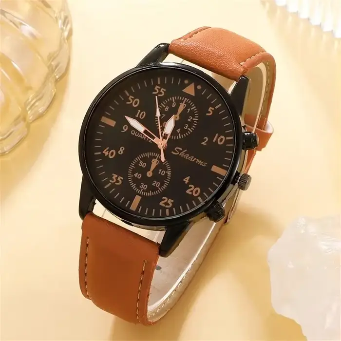 Montre homme en cuir RUNERR style Hong Kong haut de gamme affaires et décontraction pour homme quartz élégante à offrir pour occasions spéciales