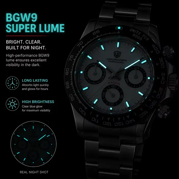 Montre à Quartz Watchdives WD16500 V2 Chronographe Sportive avec Bezel Céramique Luminescente et Résistance à l'Eau pour Homme Occasions Spéciales