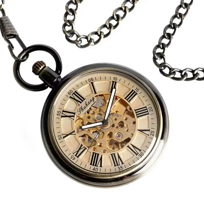 Montre de poche rétro en alliage avec mouvement automatique pour hommes et femmes occasionnels spéciaux