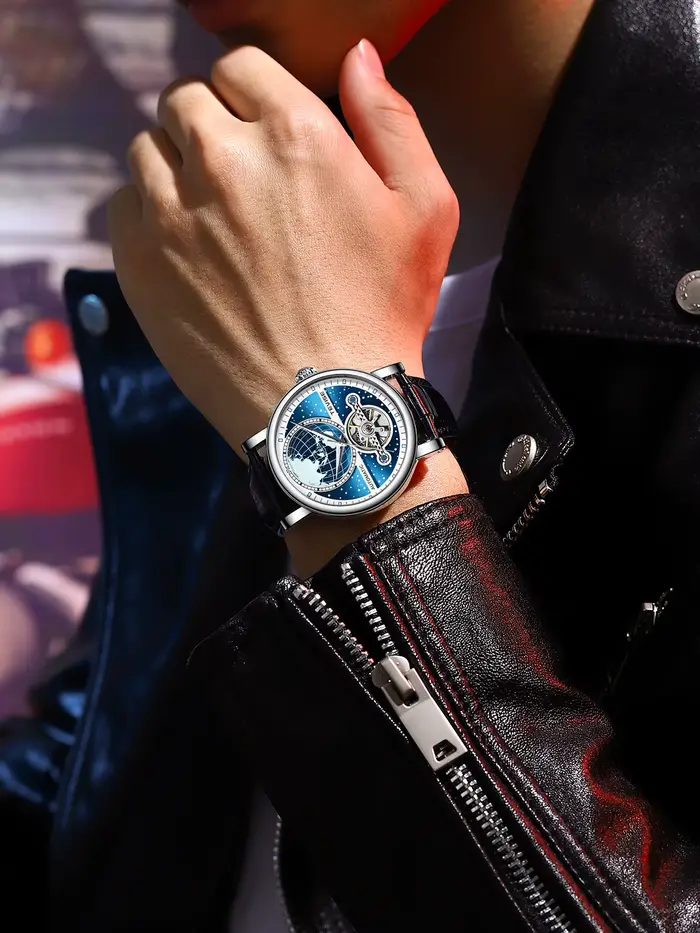 Montre pour Hommes TEVISE Mouvement Mécanique Automatique Lumineuse Mode Squelette Bracelet en Cuir Occasions Spéciales Elégance Intemporelle