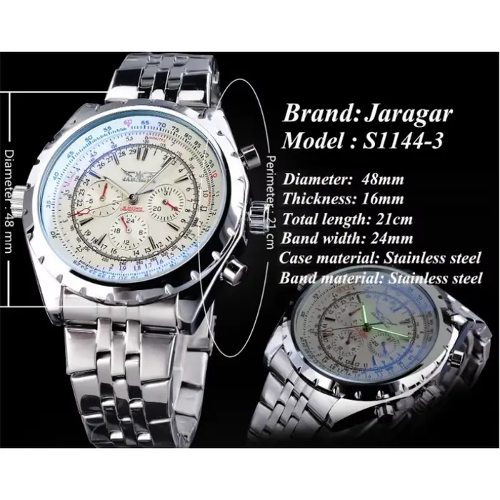 JARAGAR 212 montres mécaniques automatiques élégantes pour homme cadran creux chronographe lumineux multifonctionnel hommes montre-bracelet