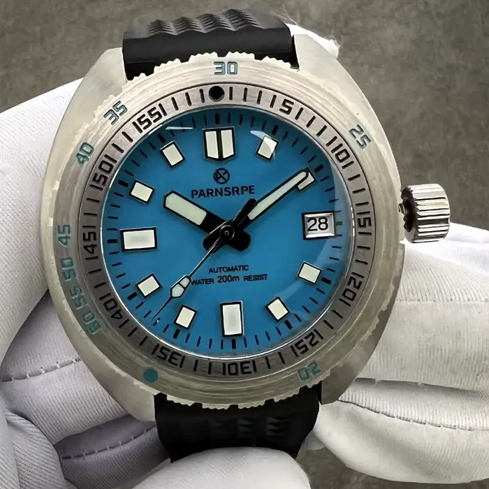 Montre de plongée tortue automatique PARNSRPE pour hommes, résistante à l'eau, avec lunette unidirectionnelle, mouvement automatique, bracelet en silicone, pour plongeurs et aventuriers