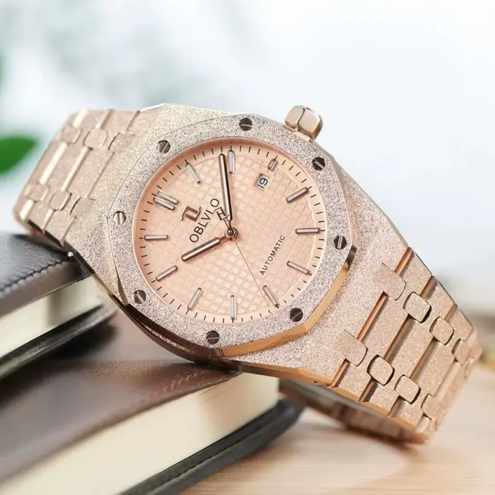 Montre automatique OBLVLO pour hommes, édition limitée, acier inoxydable, cadran gaufré lumineux, résistance à l'eau 5ATM, occasions spéciales