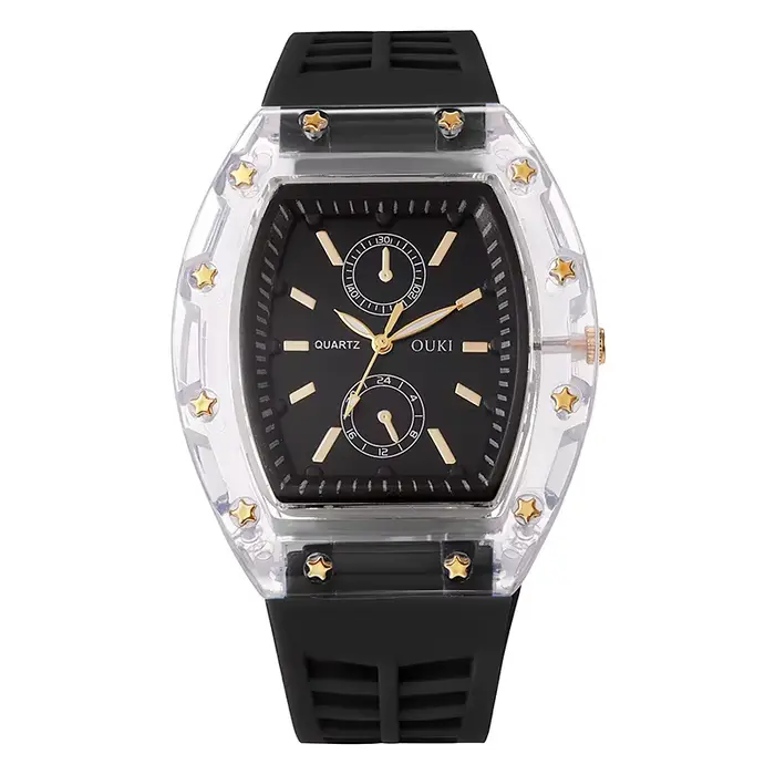 Montre Transparente en Forme de Baril à Vin Quartz Décontractée Hommes Femmes Occasions Spéciales