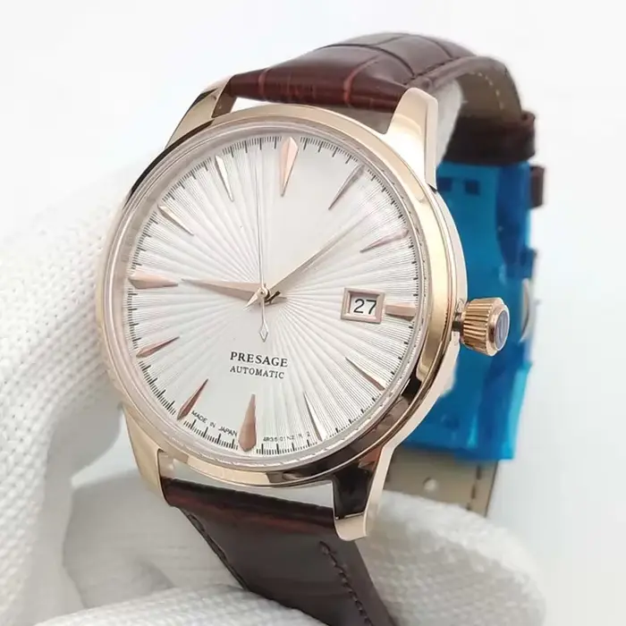 Montre mécanique vintage homme 40mm or rose bracelet cuir élégante pour anniversaire mariage quotidien