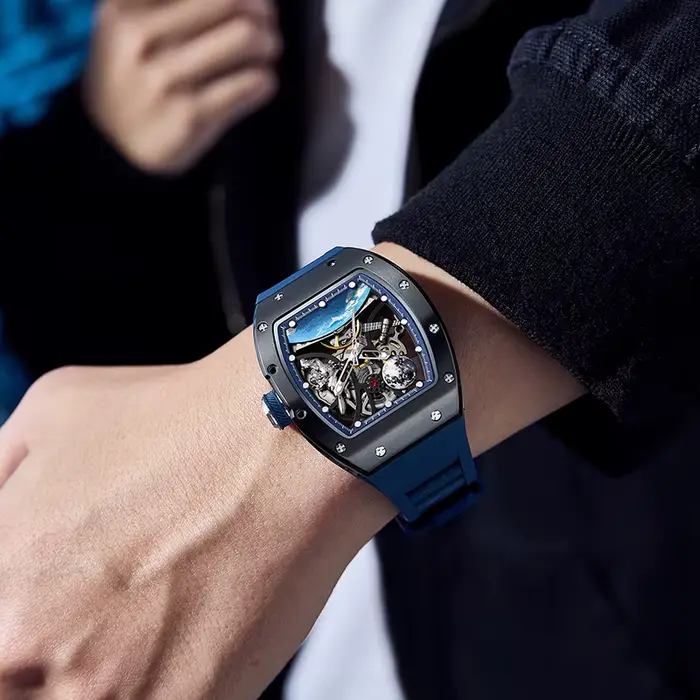 Montre Bonest Gatti automatique homme luxueuse avec mouvement squelette Tonneau résistante à l'eau pour tous les jours et occasions spéciales
