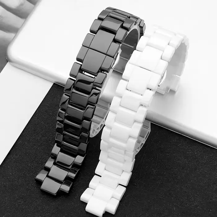 Bracelet de montre en céramique noir/blanc haut de gamme 22mm x 11mm