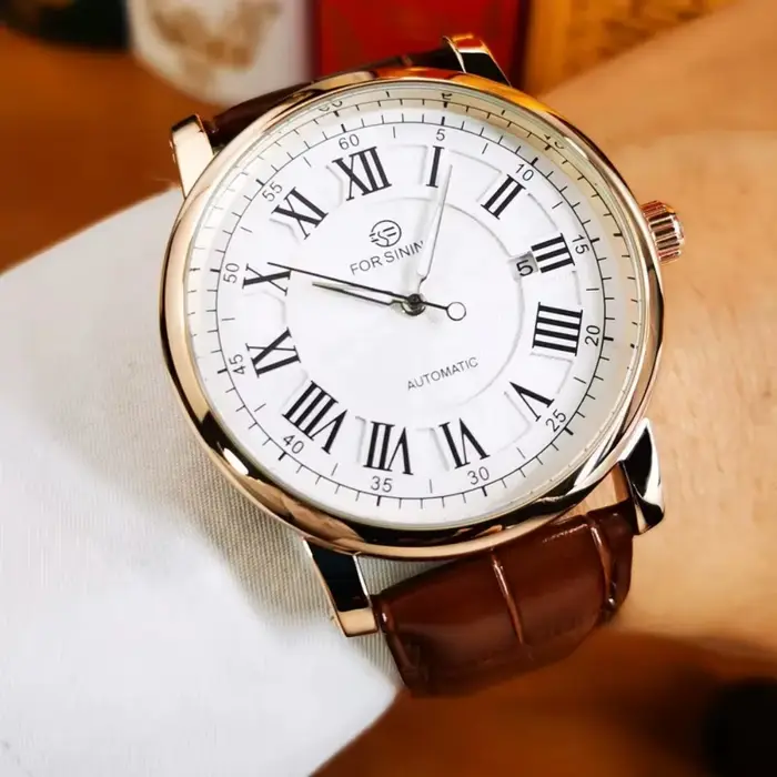 Montre mécanique automatique pour homme de style européen et américain - Cadran blanc simple