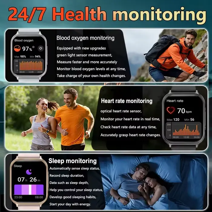Montre connectée LIGE avec suivi de fitness, moniteur de fréquence cardiaque, mode sport professionnel, cadrans personnalisables pour homme et femme occasions spéciales