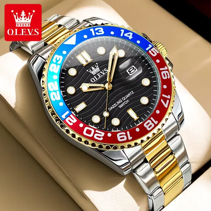 Montre de plongée OLEVS 3610 en acier inoxydable avec fonction de date automatique et aiguilles luminescentes pour homme occasions spéciales et plongée