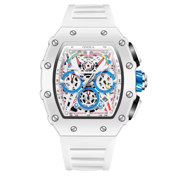 ONOLA-Montre Tonneau Étanche pour Homme, Chronographe, Quartz, dehors, Bracelet Silicone, Montre-Bra