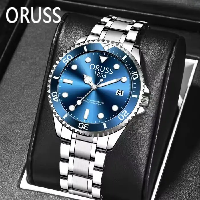 ORUSS Nouvelle Montre Homme d'Affaires 40mm Classique avec Lunette Rotative Série Plongée Étanche Lu