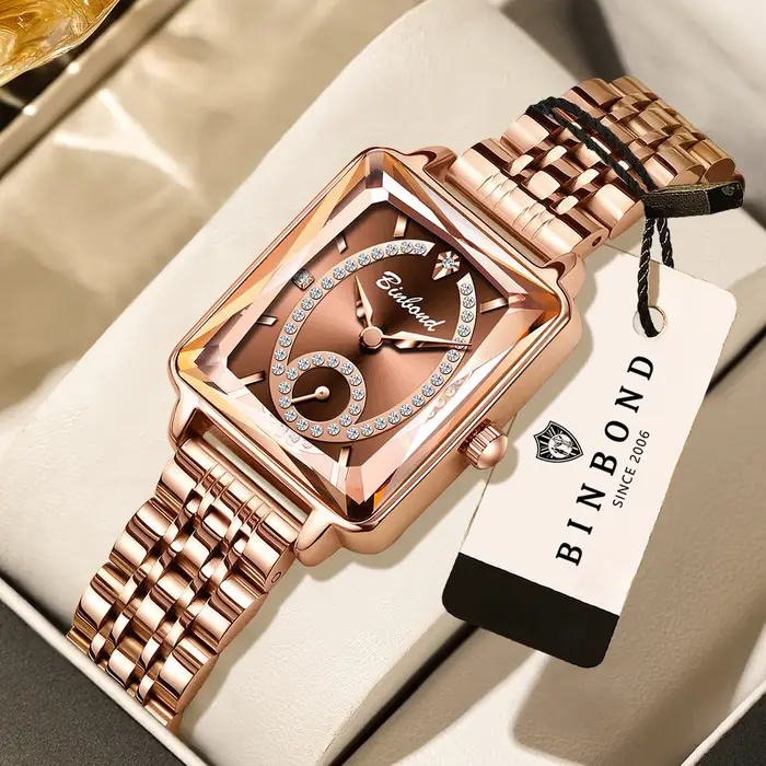 Montres à quartz rectangulaires de luxe BINBOND pour femmes