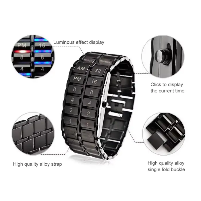 Montres de couple, montre-bracelet numérique à LED binaire