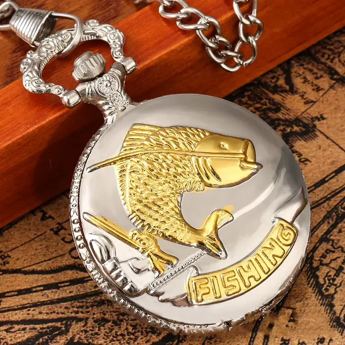 Meilleurs cadeaux montre de poche à Quartz en or de luxe Design poissons collier pendentif