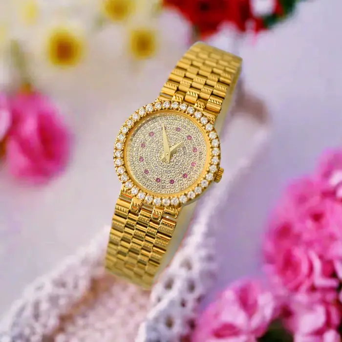 Dainty-Montre en acier inoxydable plaqué or 24 carats pour femme