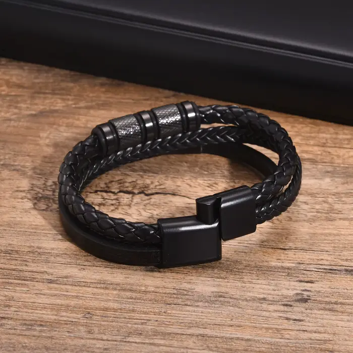 Vnox Bracelet en cuir tressé personnalisé pour hommes