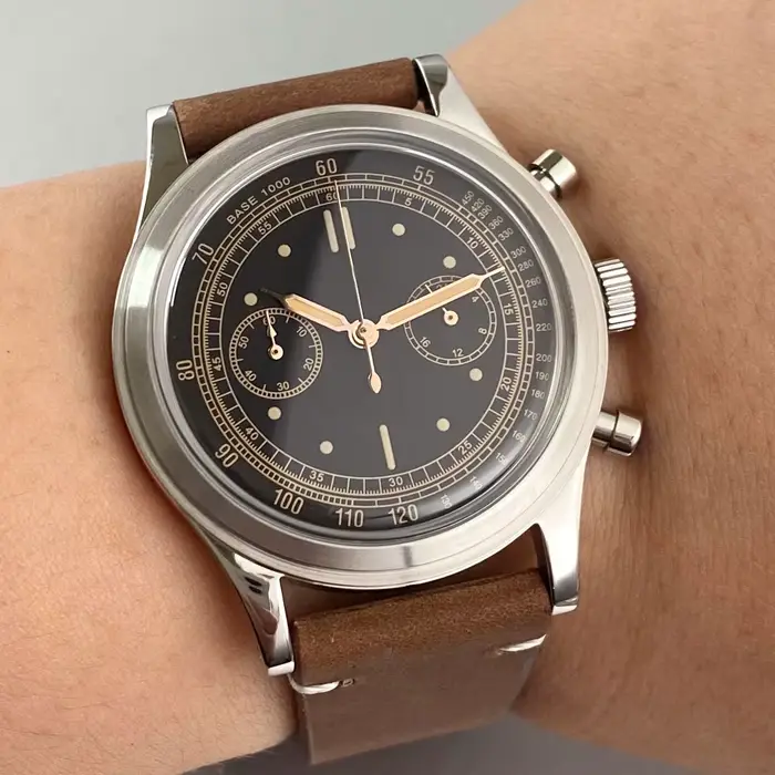 Montre pour homme Miyota OS20 Movement Tandorio Retro, 38 mm, montres de sport, chronographe, quartz, cadran noir, verre bombé