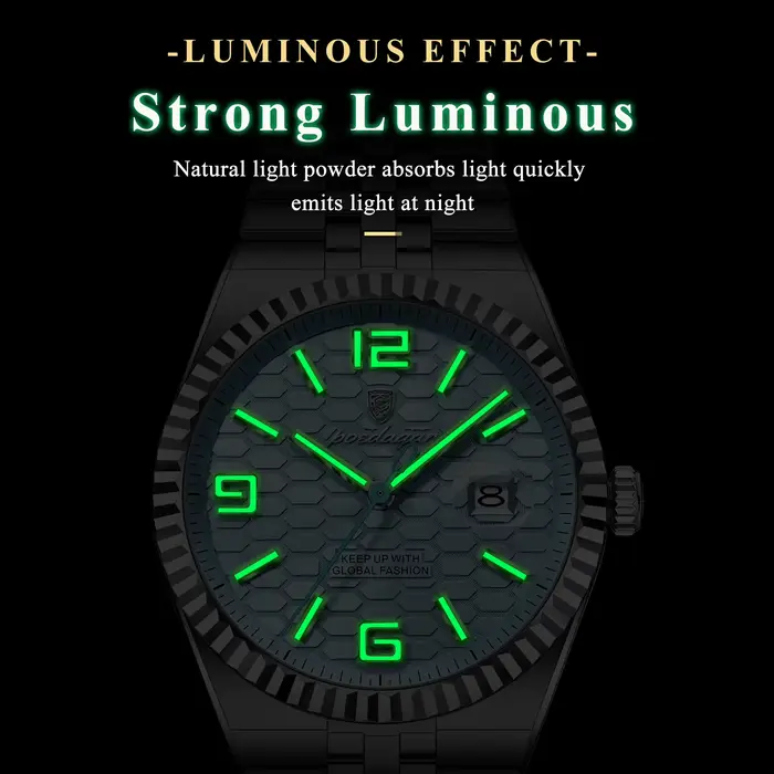 POEDAGAR haute qualité originale montre pour hommes étanche lumineux en acier inoxydable calendrier 