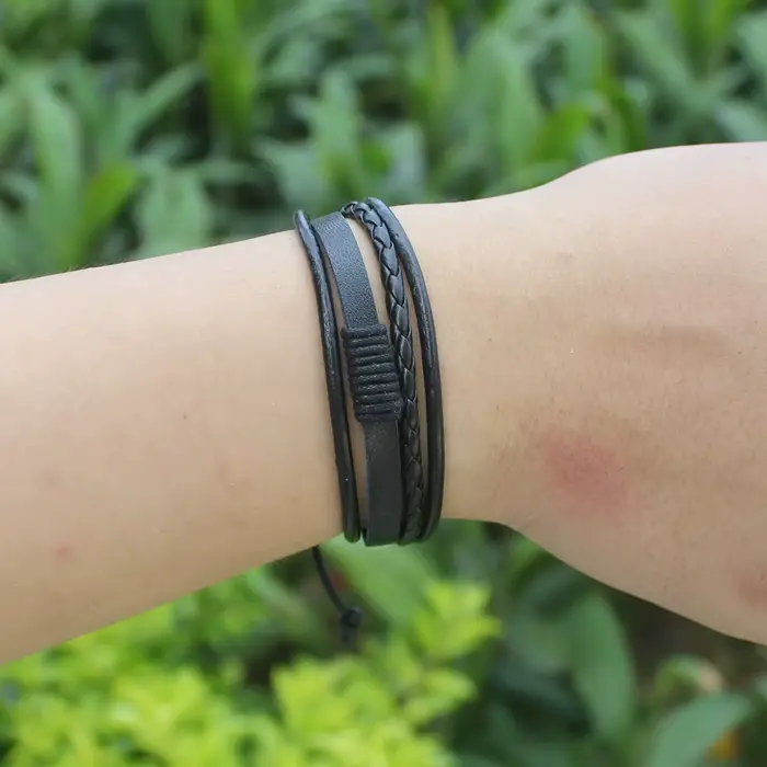 TYO – Bracelet tressé multicouche en cuir pour hommes