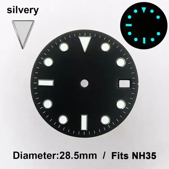Cadran de montre NH35 personnalisé par impression laser, diamètre 28,5 mm, lumineux, avec calendrier