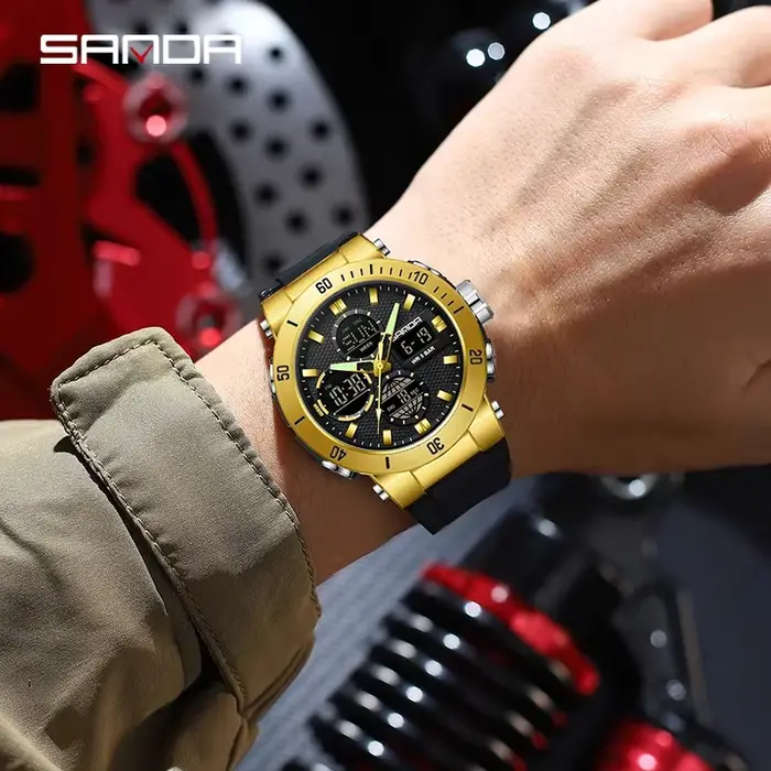 SANDA Chic Sport montre pour hommes Orange bracelet confortable luxe étanche chronographe Quartz montres numérique Date semaine horloge