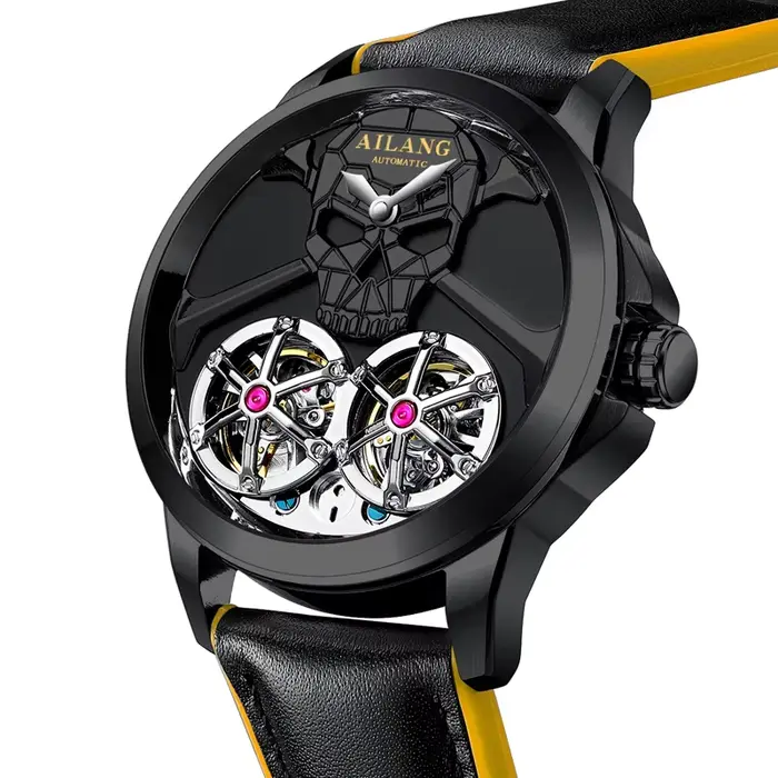 Punk Steam Skull deux Tourbillon Design homme montre creux automatique mécanique étanche hommes mont