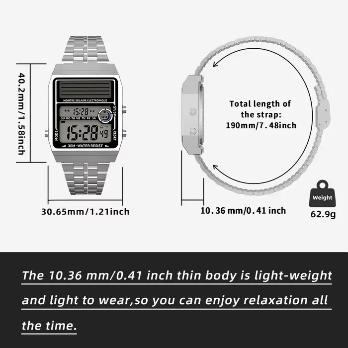 Montre électronique multifonction solaire rétro à la mode
