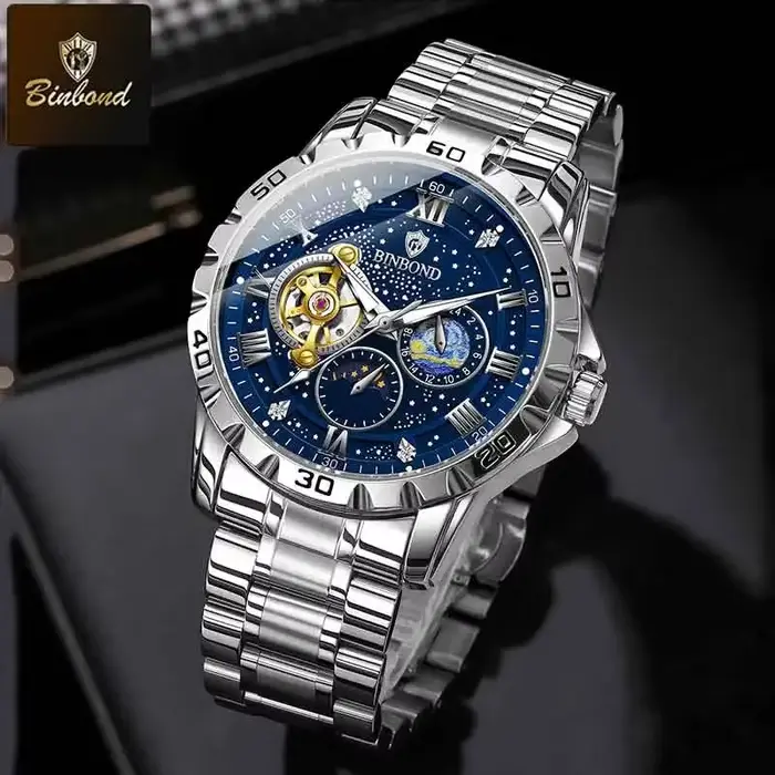 BINBOND nouveau luxe hommes montre mécanique automatique Phase de lune