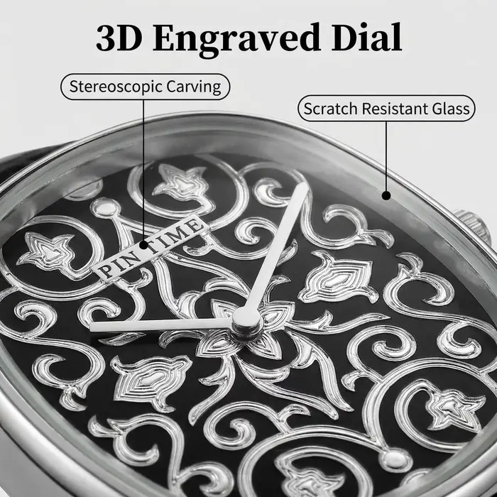 Montre à Quartz Design Sculpté en 3D Mouvement Sunon Boîtier Alliage Bracelet Cuir Occasions Spéciales Polyvalente Pour Homme
