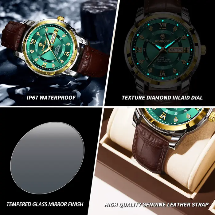 Montres-bracelets de luxe étanches BINBOND pour hommes