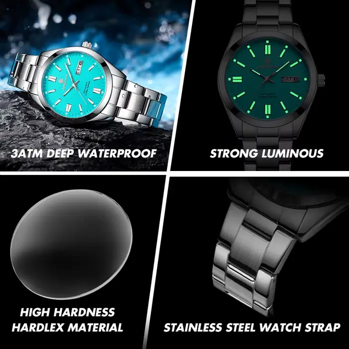Montre homme analogique à quartz bracelet acier inoxydable étanche lumineuse simple business sport décontractée et élégante occasions spéciales