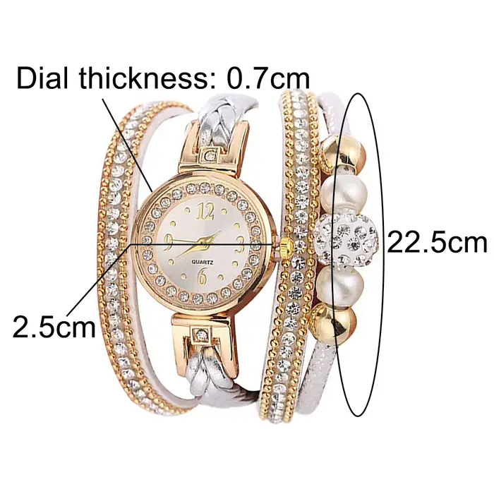 Montre à Quartz avec perles en strass pour femmes, cadran rond, bracelet multicouche, élégante et sophistiquée pour occasions spéciales et vie quotidienne