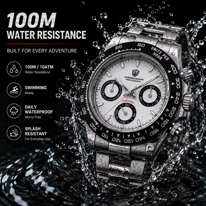 Montre à Quartz Watchdives WD16500 V2 Chronographe Sportive avec Bezel Céramique Luminescente et Résistance à l'Eau pour Homme Occasions Spéciales