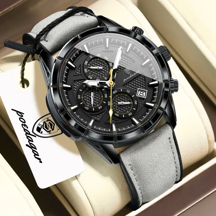 Montre-bracelet POEDAGAR vendange quartz résistante à l'eau avec fonction chronographe et mains lumineuses pour hommes d'affaires et occasions spéciales