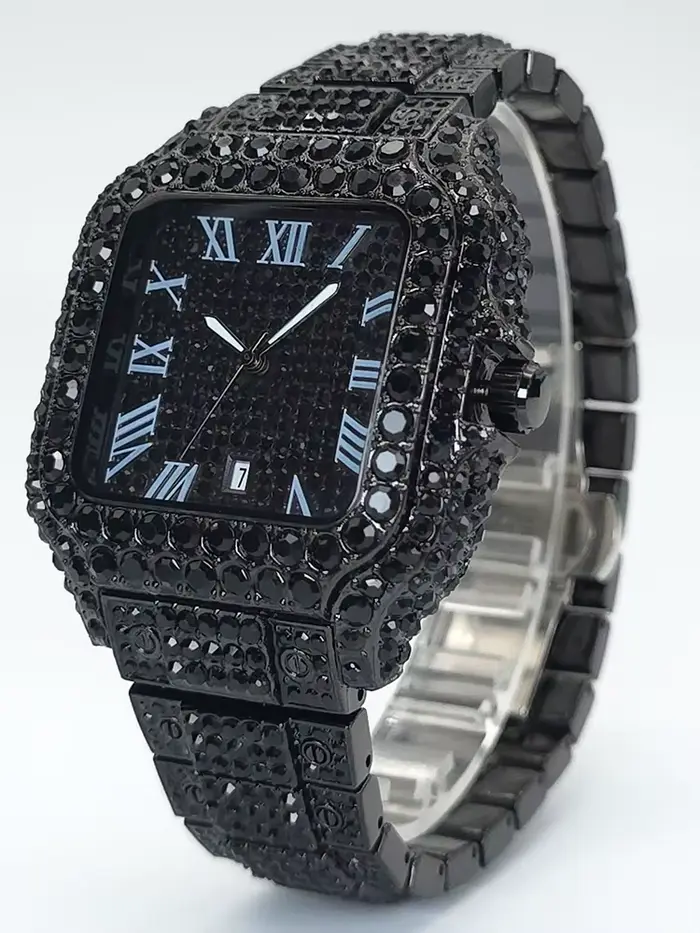 Montre noire pour hommes Hip Hop diamant Cool mode
