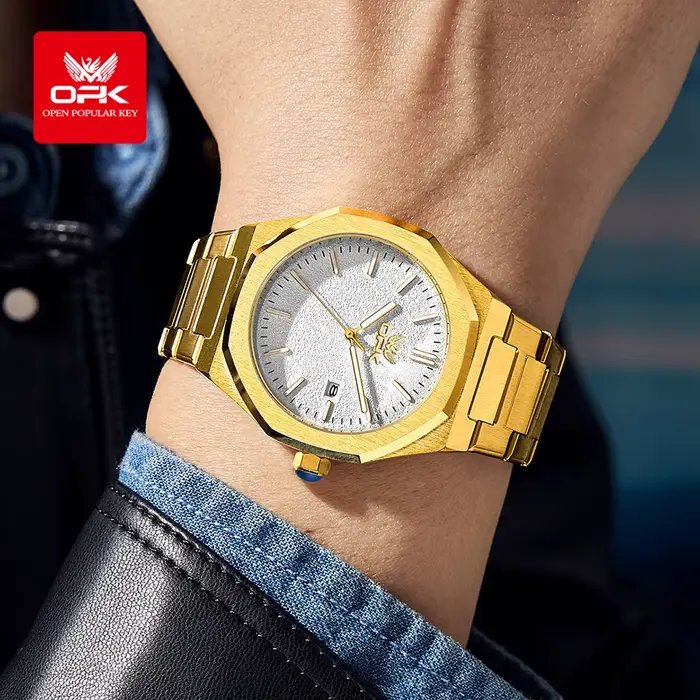 OPK 6046 montre pour hommes solide en acier inoxydable calendrier