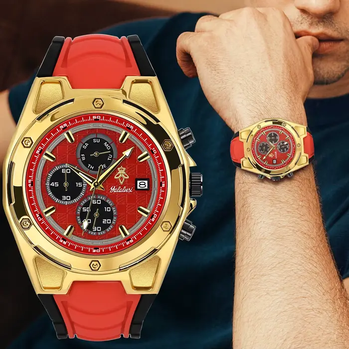 Montre pour homme Yalalusi avec bracelet en caoutchouc résistant à l'eau, élégante et polyvalente pour homme, parfait pour diverses occasions et styles