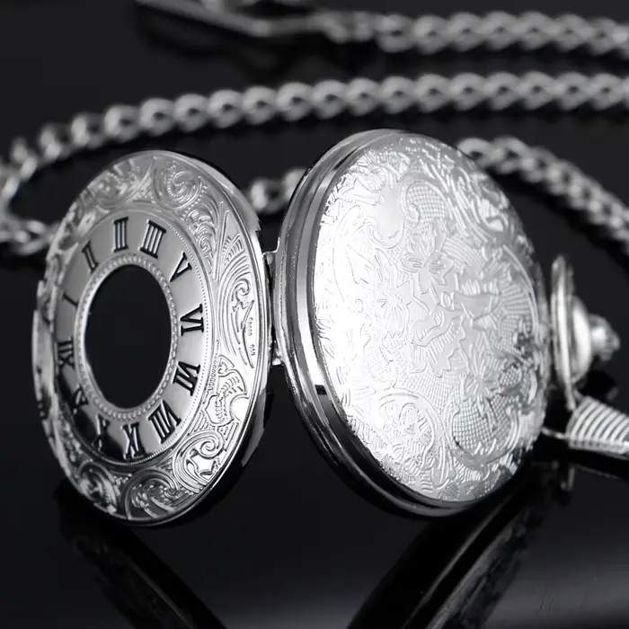 JOMen-Montre de Poche à Quartz Vintage en Argent