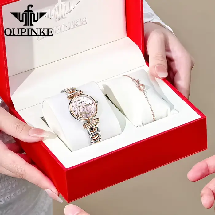 OUPINKE 3180 montre-bracelet mécanique pour femme élégant luxe bracelet en acier or Rose double calendrier montres entièrement automatiques pour dames