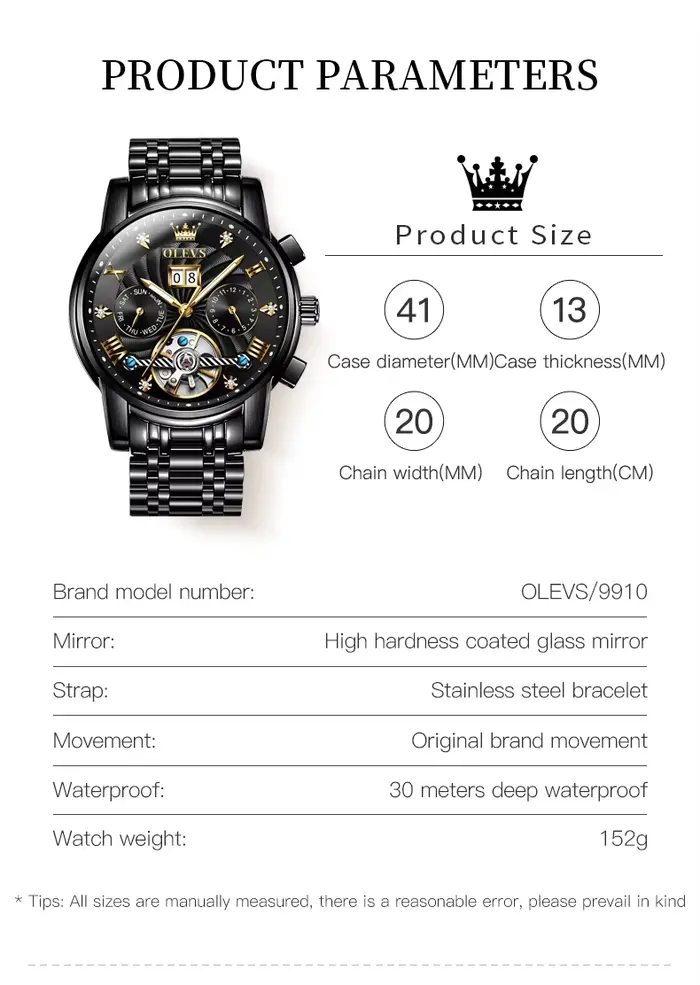 OLEVS classique hommes montres Tourbillon multi-fonction entièrement automatique