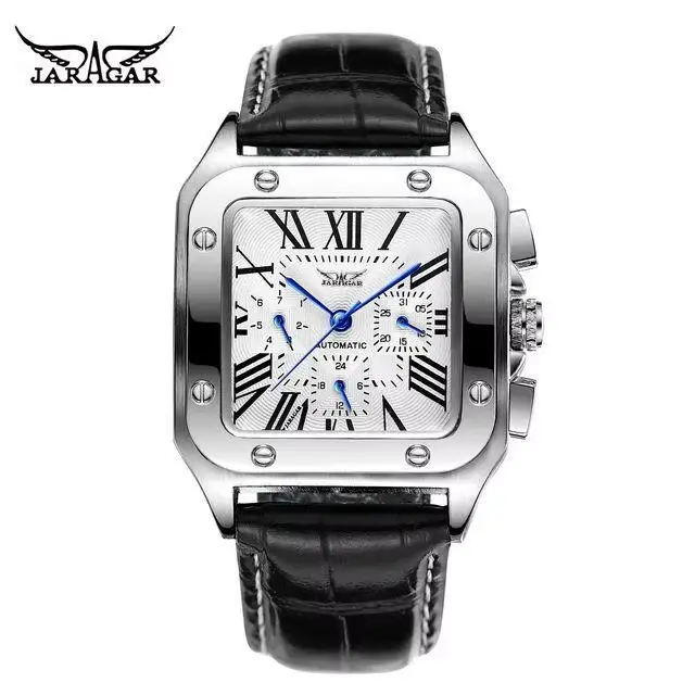 Jaragar – montre automatique squelette pour hommes, élégant, cadran carré, multifonction, décontract