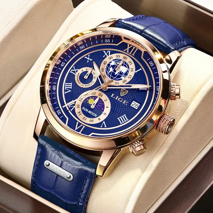 LIGE luxe homme montre-bracelet étanche lumineux chronographe montre pour hommes bracelet en cuir